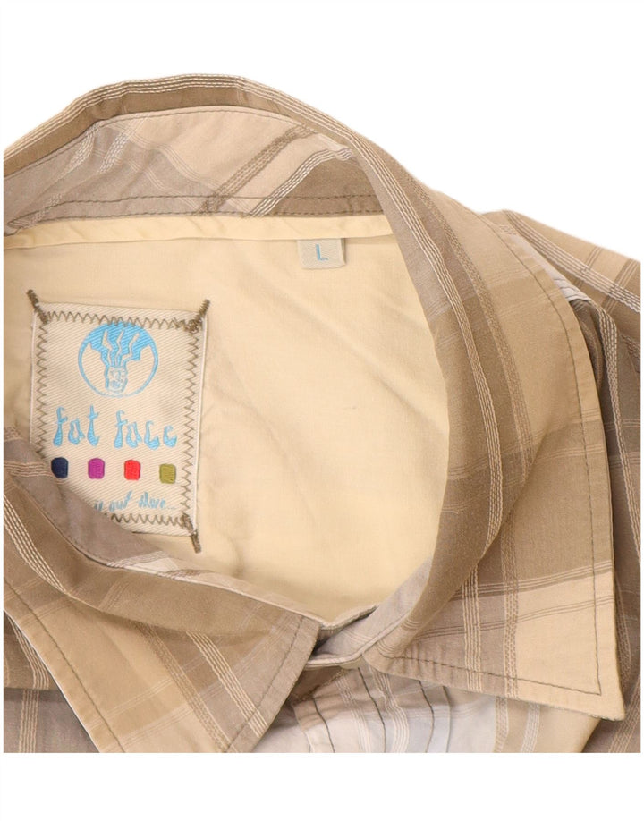 Fat Face Mens Short Sleeve Shirt Large Beige Check Cotton