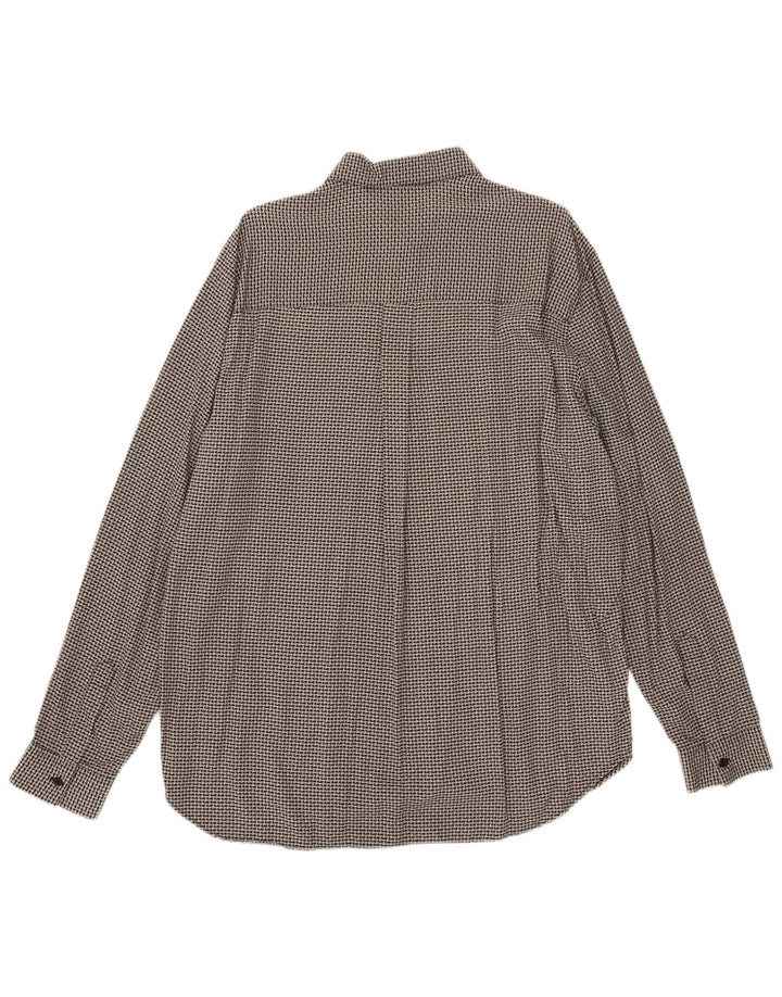 Vintage Mens Shirt Large Grey Houndstooth Viscose