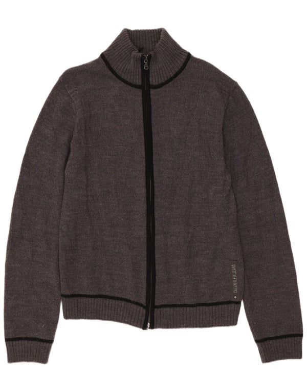 CALVIN KLEIN JEANS Womens Cardigan Sweater UK 10 Small Grey Virgin Wool