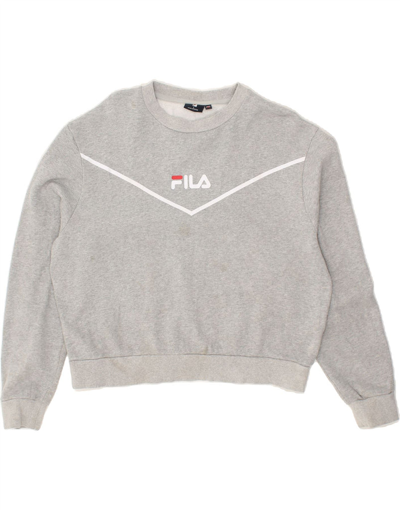 FILA Womens Oversized Graphic Sweatshirt Jumper UK 16 Large Grey Cotton | Vintage Fila | Thrift | Second-Hand Fila | Used Clothing | Messina Hembry 