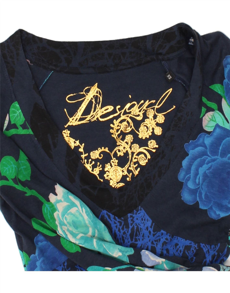 DESIGUAL Womens Long Sleeve Bubble Dress UK 6 XS Navy Blue Floral Cotton | Vintage Desigual | Thrift | Second-Hand Desigual | Used Clothing | Messina Hembry 