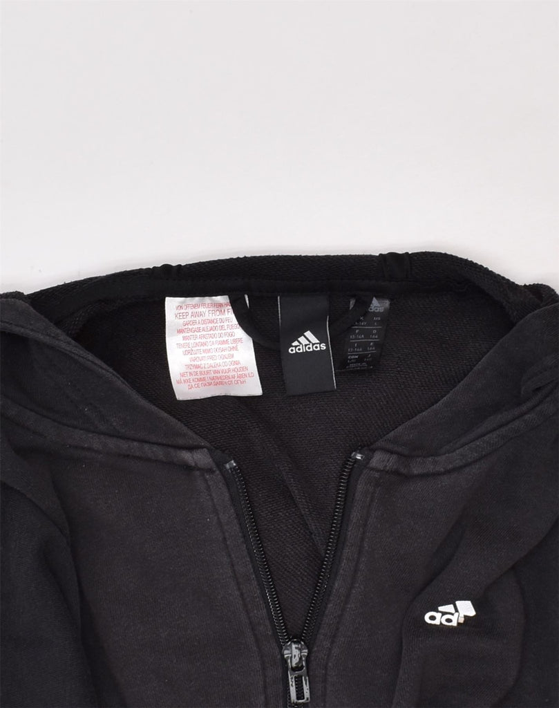 ADIDAS Boys Zip Hoodie Sweater 13-14 Years Black Cotton | Vintage Adidas | Thrift | Second-Hand Adidas | Used Clothing | Messina Hembry 