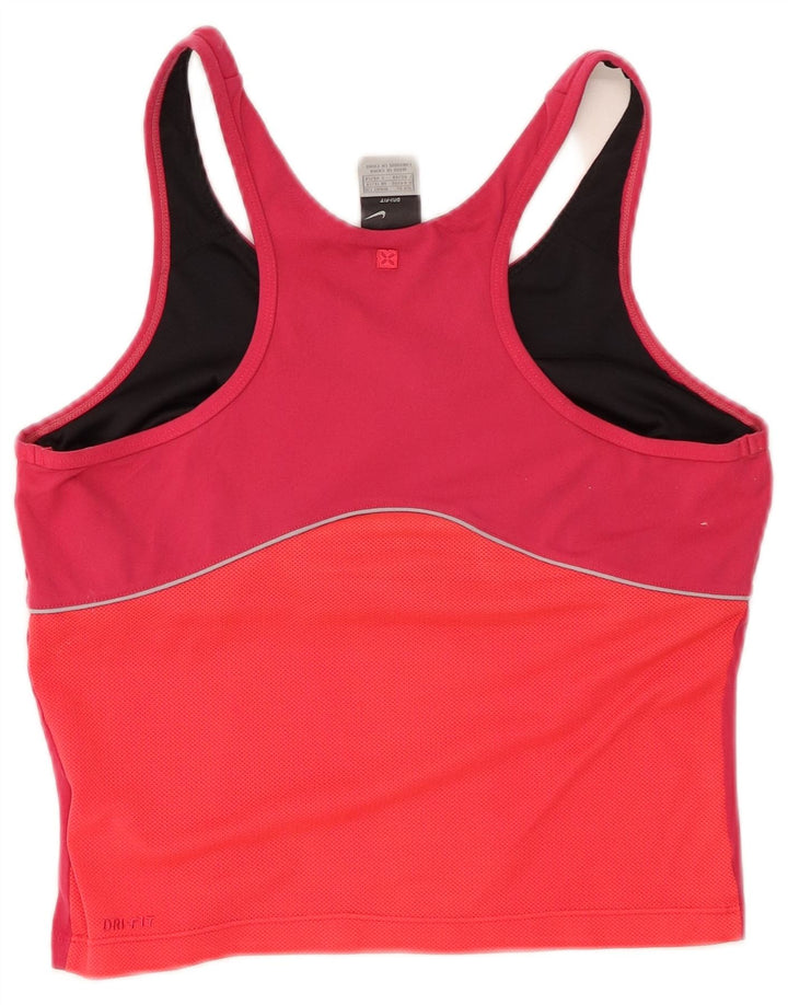 NIKE Womens Dri Fit Crop Vest Top UK 16/18 XL Pink Colourblock