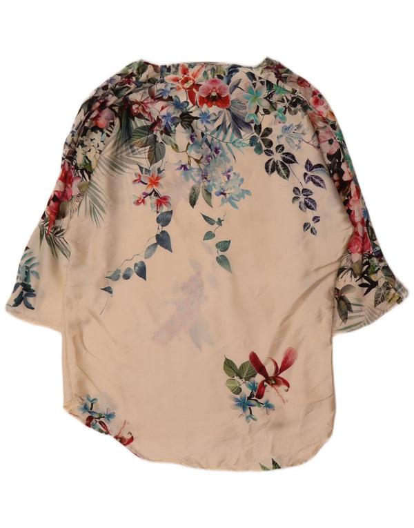 Zara Womens Oversized 3/4 Sleeve Tunic Top UK 10 Small Off White Floral