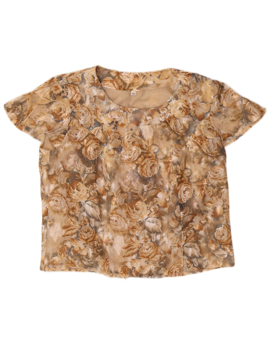 VINTAGE Womens Crop Blouse Top IT 42 Medium Beige Floral