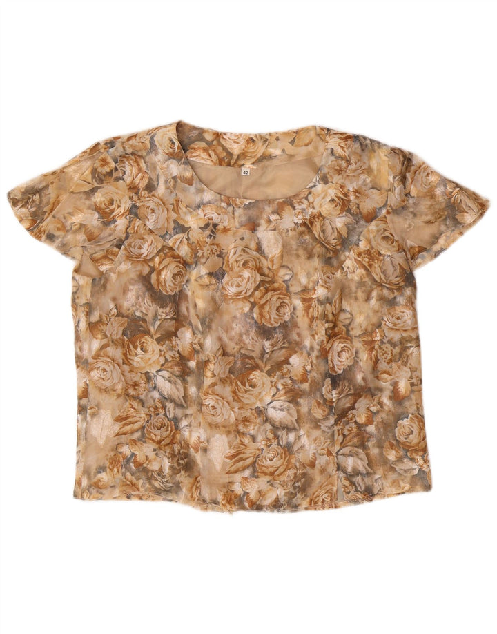 VINTAGE Womens Crop Blouse Top IT 42 Medium Beige Floral