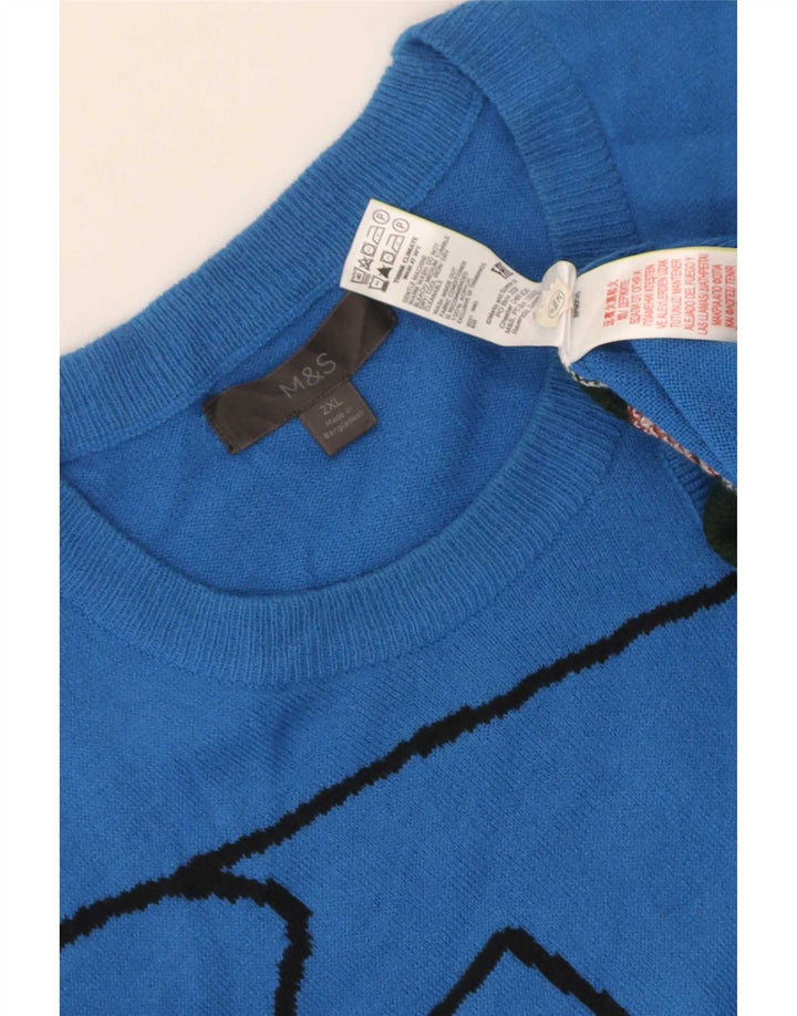 Marks & Spencer Mens Graphic Crew Neck Jumper Sweater 2XL Blue Colourblock