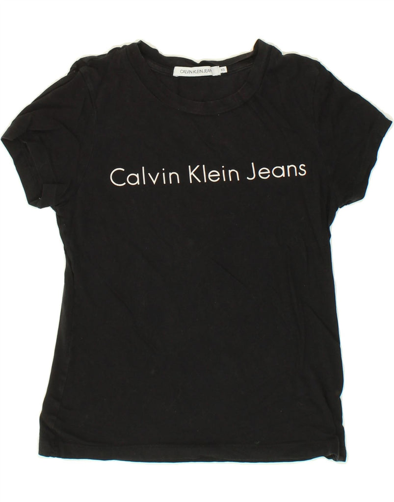 CALVIN KLEIN Womens Graphic T-Shirt Top UK 6 XS Black Cotton | Vintage Calvin Klein | Thrift | Second-Hand Calvin Klein | Used Clothing | Messina Hembry 