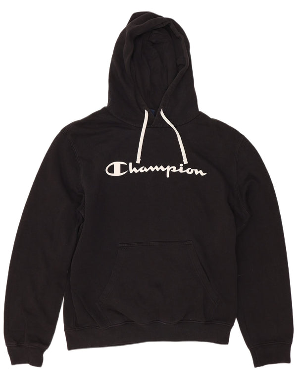 CHAMPION Mens Graphic Hoodie Jumper Large Black Cotton