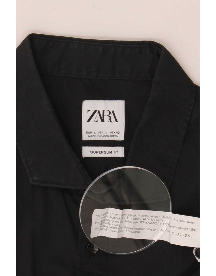 Zara Mens Super Slim Fit Shirt Large Black Cotton