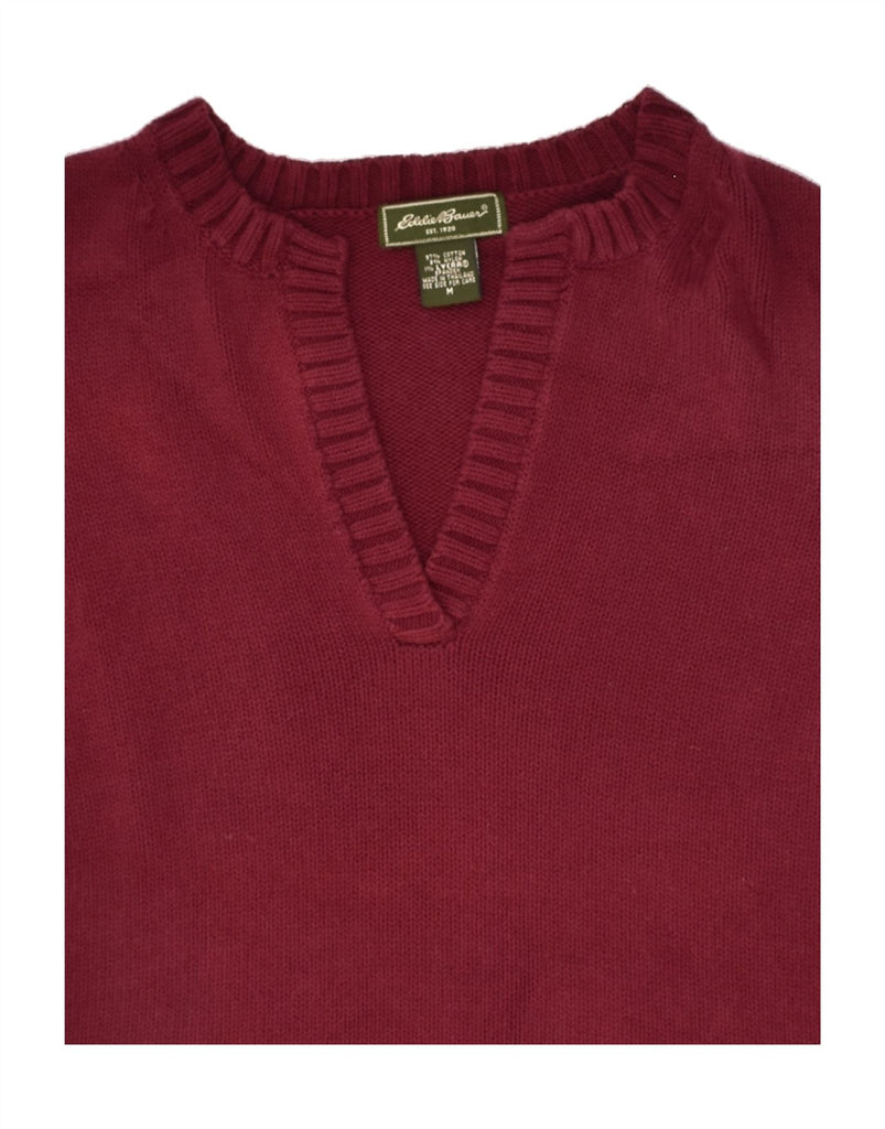 EDDIE BAUER Womens V-Neck Jumper Sweater UK 14 Medium Burgundy Cotton | Vintage Eddie Bauer | Thrift | Second-Hand Eddie Bauer | Used Clothing | Messina Hembry 