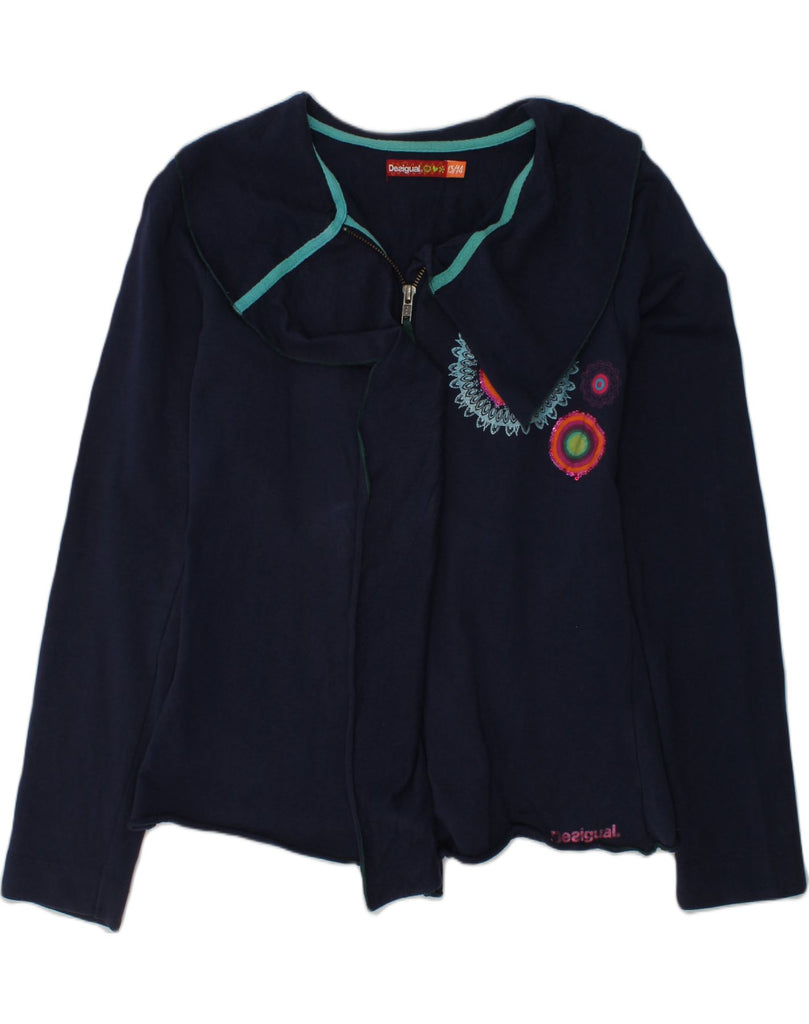 DESIGUAL Girls Cardigan Sweater 13-14 Years Navy Blue Cotton | Vintage Desigual | Thrift | Second-Hand Desigual | Used Clothing | Messina Hembry 