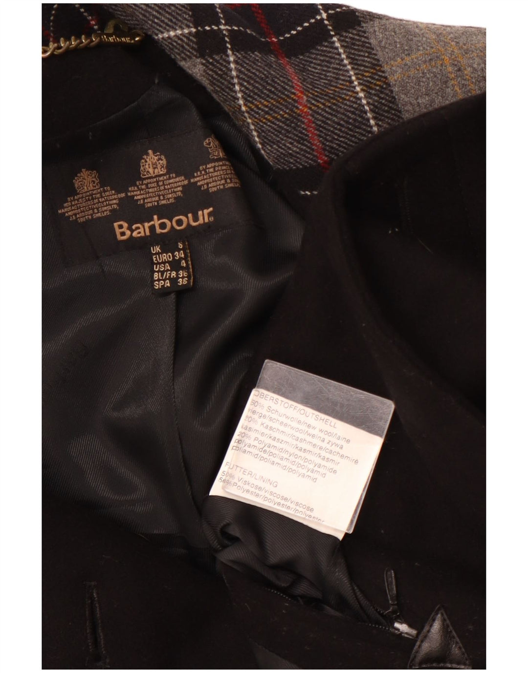 Barbour Womens Trench Coat UK 8 Small  Black Wool