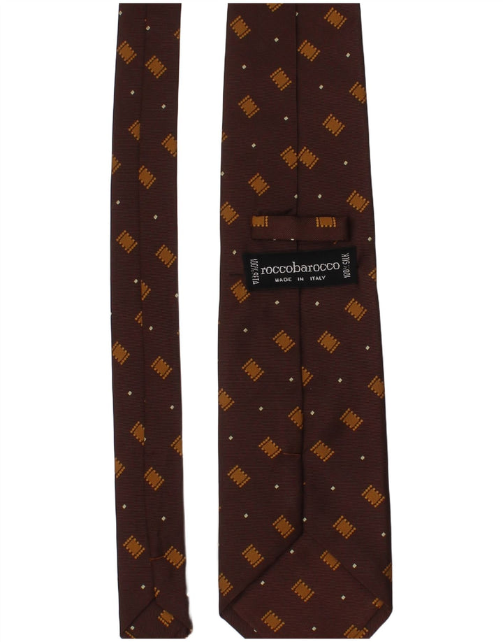 ROCCOBAROCCO Mens Tie One Size Brown Geometric Silk Classic