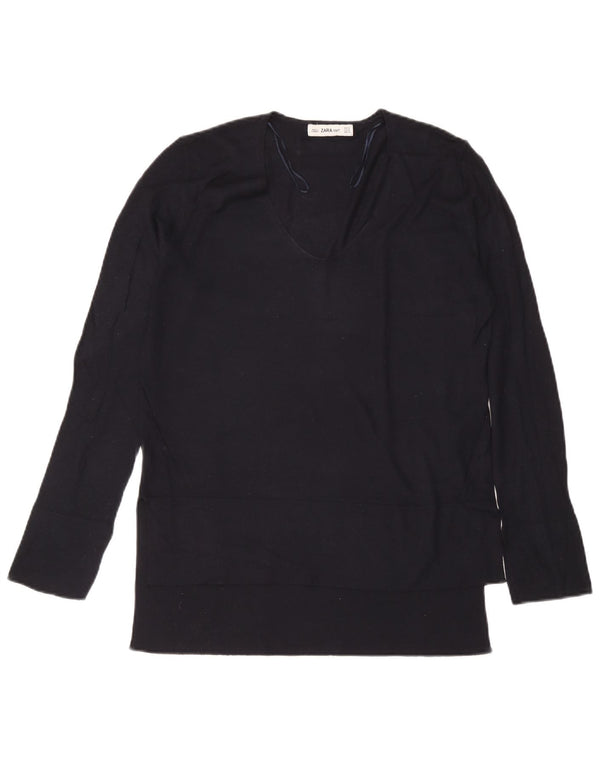 Zara Womens Top Long Sleeve UK 14 Medium Navy Blue Viscose