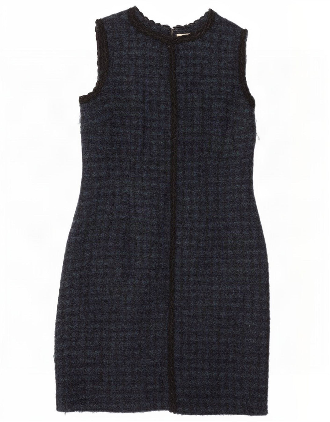 Brora Womens Sleeveless Sheath Dress UK 14 Large Navy Blue Houndstooth Wool