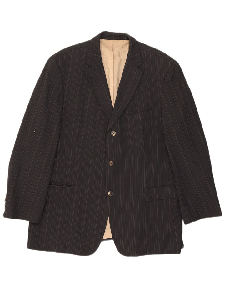 Hugo Boss Mens 3 Button Blazer Jacket IT 40 Large Grey Striped Wool