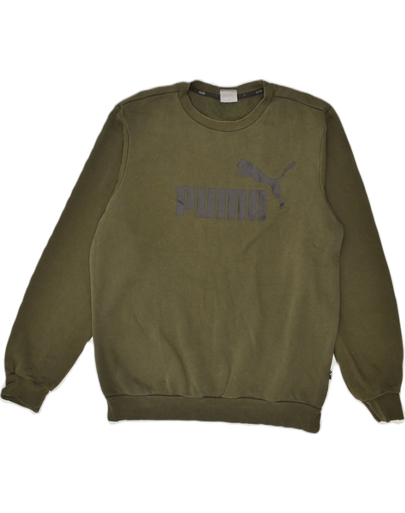 PUMA Mens Graphic Sweatshirt Jumper Medium Khaki Cotton | Vintage Puma | Thrift | Second-Hand Puma | Used Clothing | Messina Hembry 