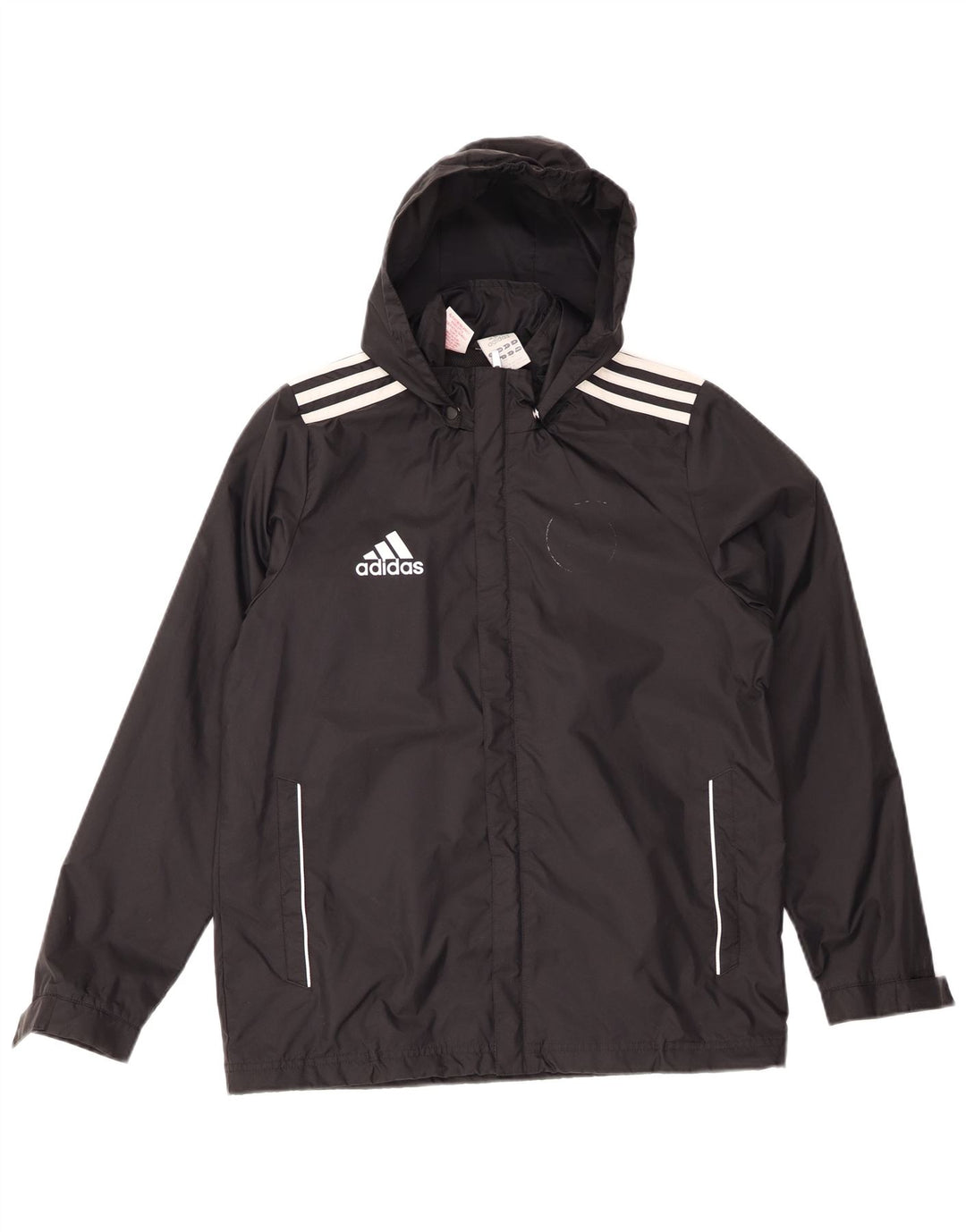 ADIDAS Boys Hooded Rain Jacket 13-14 Years Black Nylon