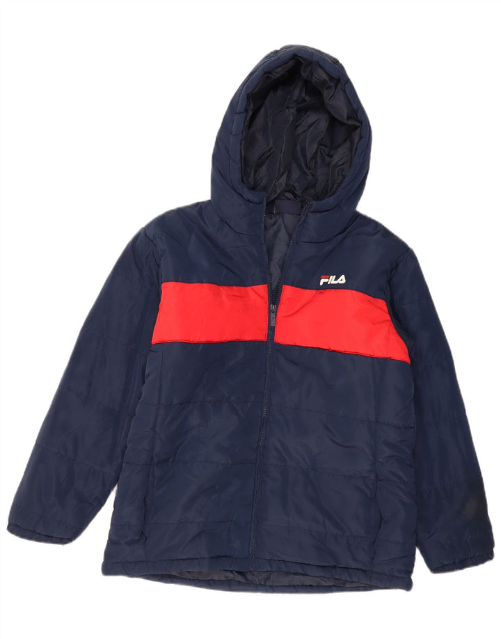 FILA Boys Hooded Padded Jacket 15-16 Years Navy Blue Colourblock Polyester