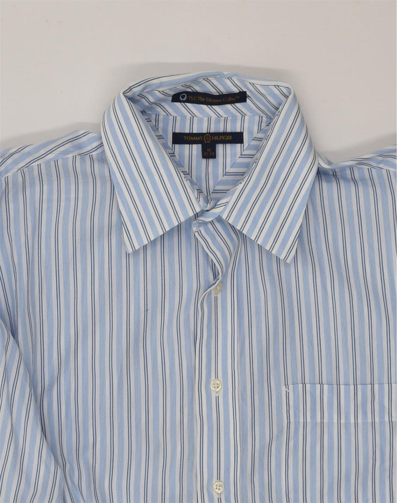 TOMMY HILFIGER Mens Shirt Size 16 Large Blue Pinstripe Cotton | Vintage Tommy Hilfiger | Thrift | Second-Hand Tommy Hilfiger | Used Clothing | Messina Hembry 