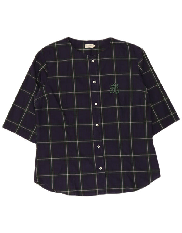 Henry Cottons Womens 3/4 Sleeve Shirt Blouse IT 48 XL Navy Blue Check