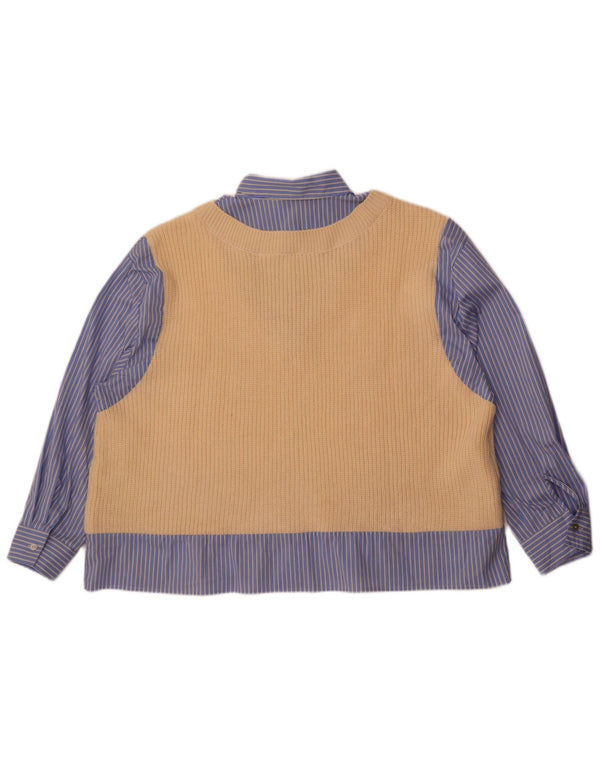 Zara Womens Oversized Knit Vest Shirt UK 6 XS Beige Striped Acrylic Modern