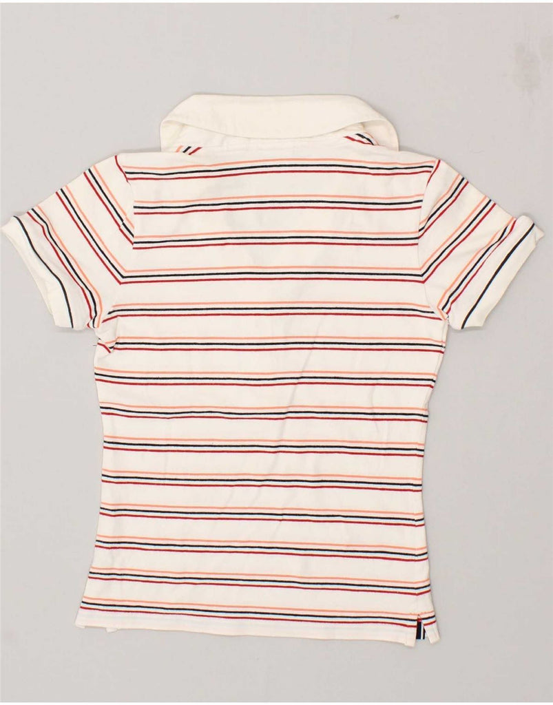 ADIDAS Womens Polo Shirt UK 12 Medium White Striped Cotton Vintage Adidas and Second-Hand Adidas from Messina Hembry 