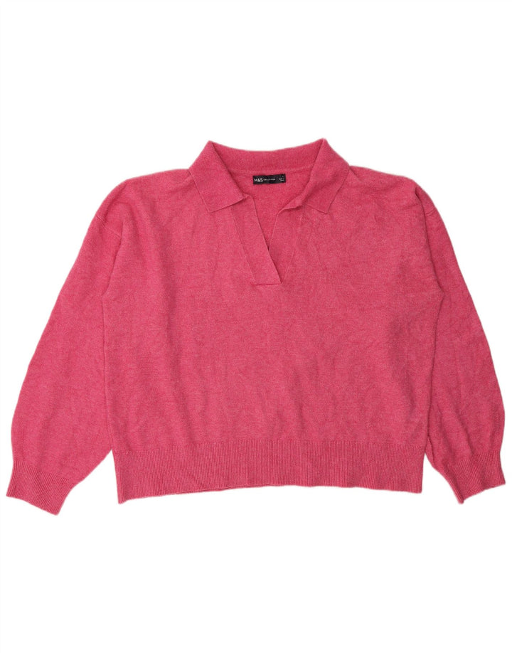 Marks & Spencer Womens Polo Neck Jumper Sweater UK 16 Large Pink Polyester