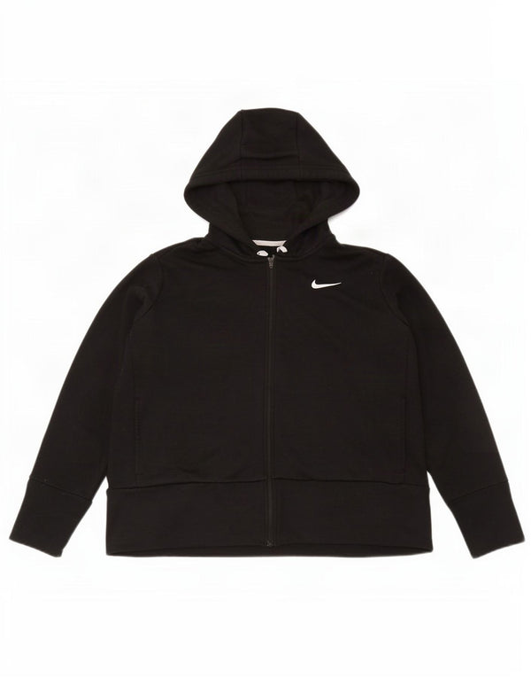 Nike Womens Dri Fit Zip Hoodie Sweater UK 16 Large Black Polyester
