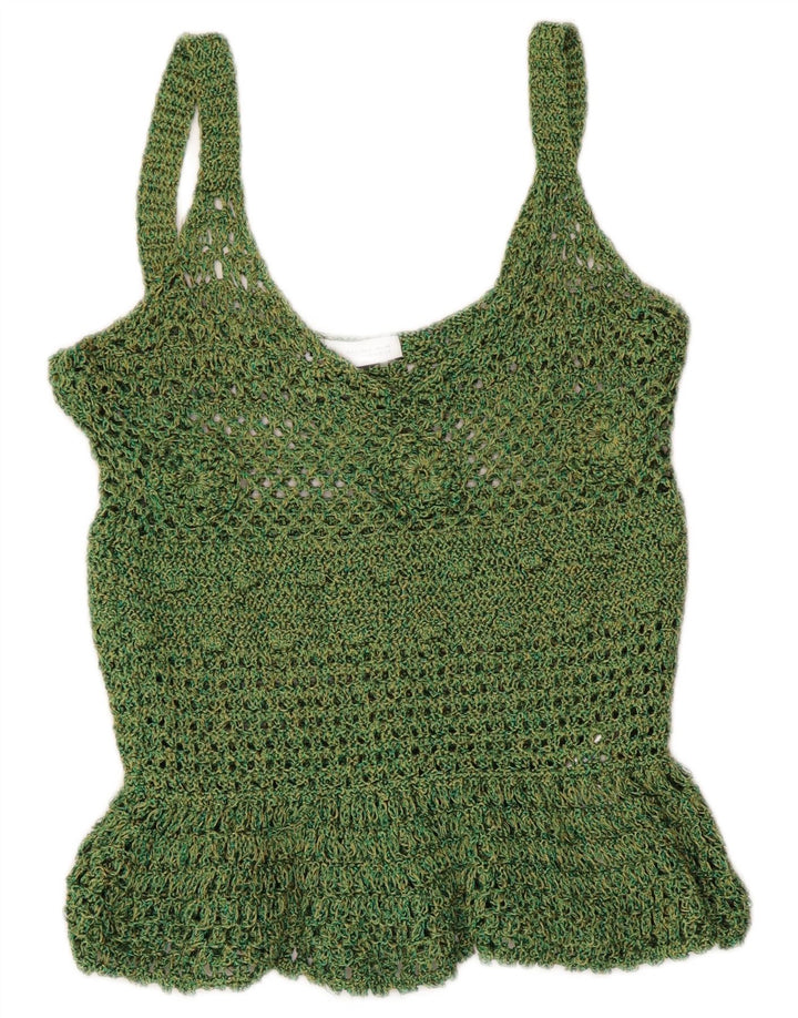Zara Womens Crochet Cami Top UK 8 Small Green Polyester