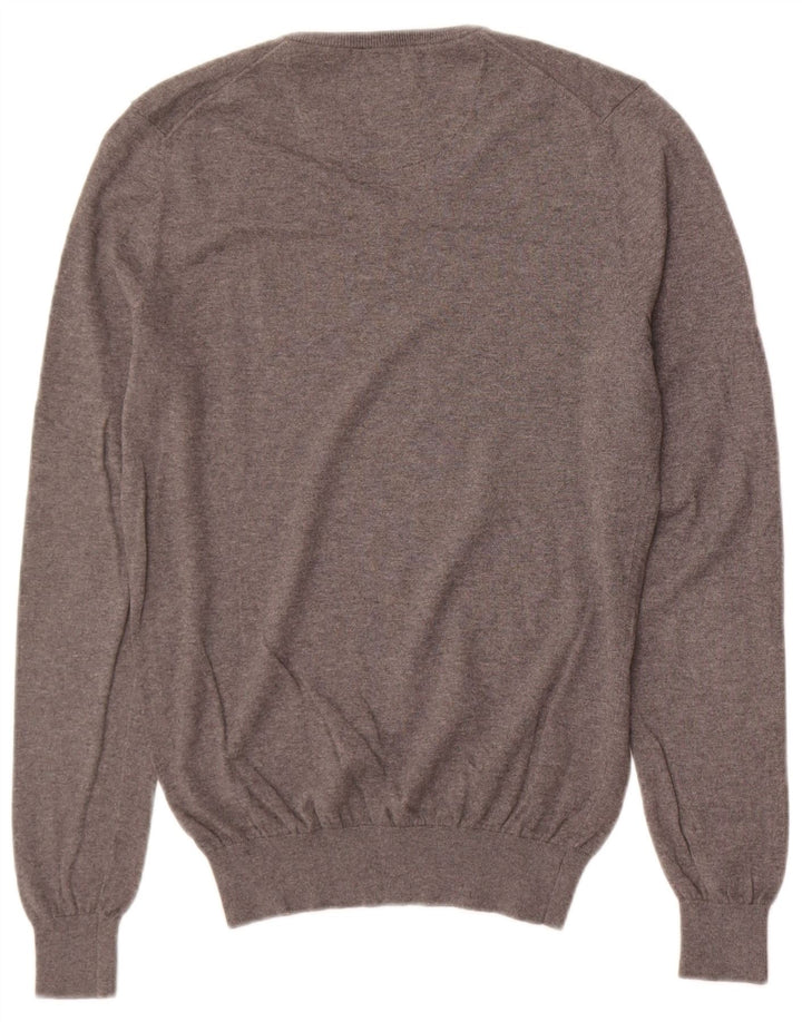 Massimo Dutti Mens V-Neck Jumper Sweater Small Grey Cotton