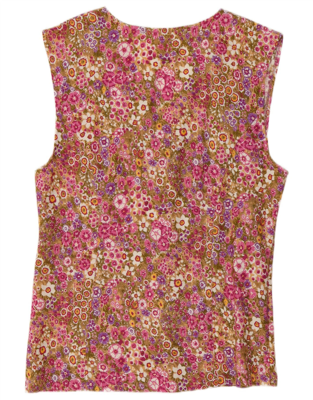 VINTAGE Womens Sleeveless Shirt Blouse UK 14 Medium Multicoloured Floral