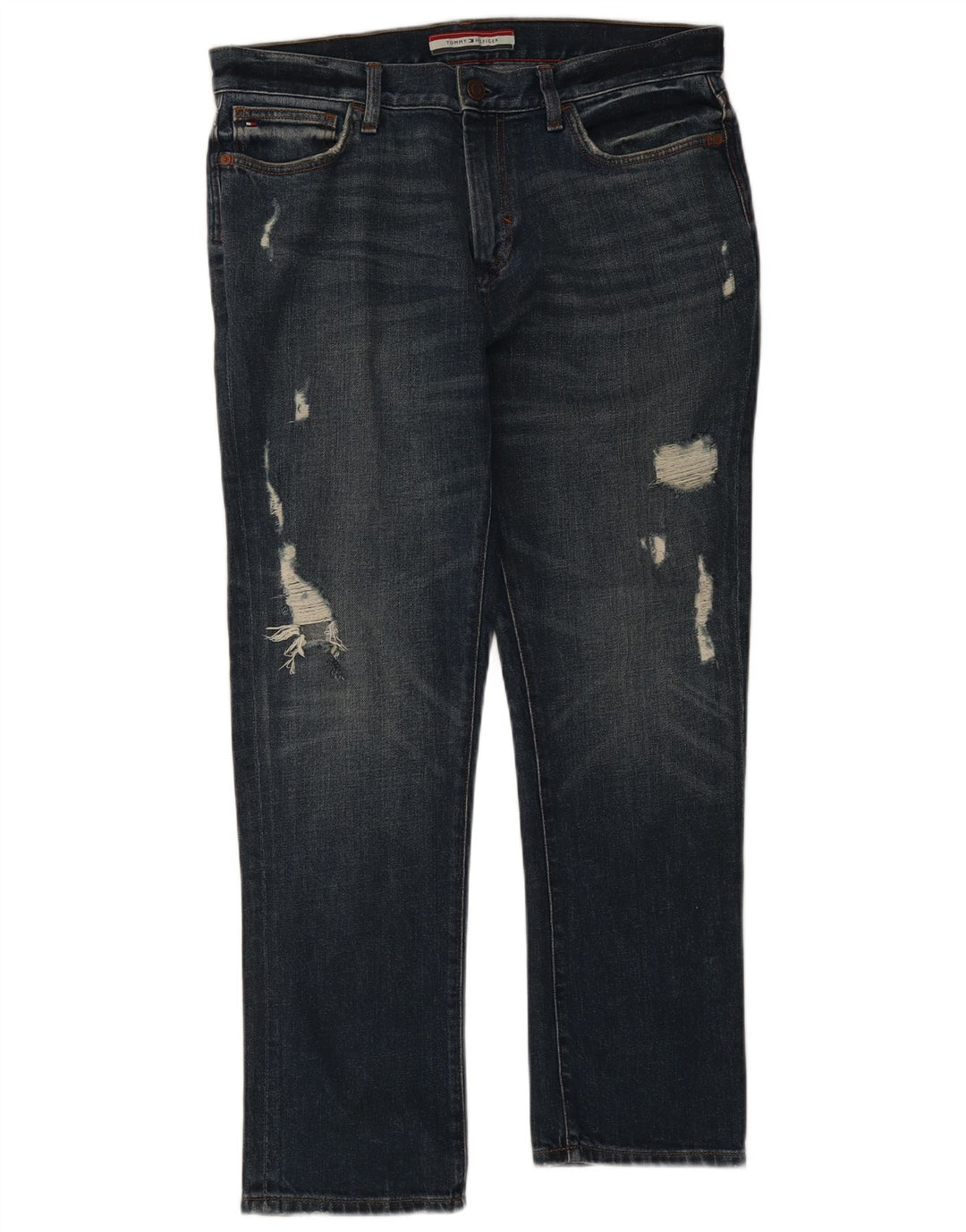 Tommy Hilfiger Mens Distressed Straight Jeans W34 L30 Blue Cotton