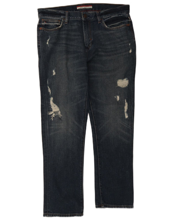 Tommy Hilfiger Mens Distressed Straight Jeans W34 L30 Blue Cotton