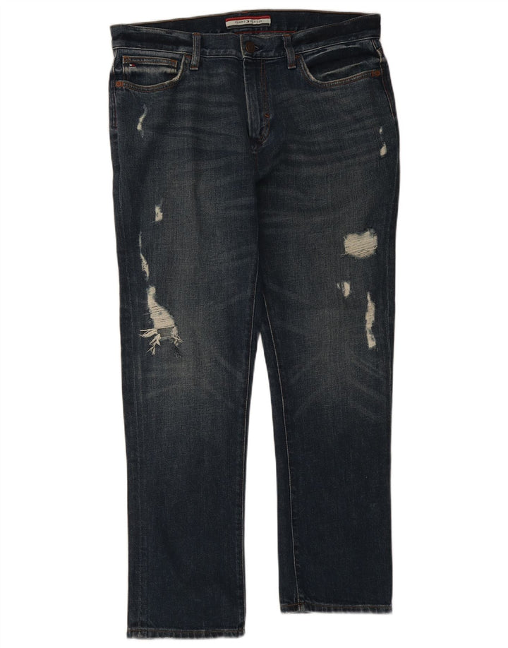 Tommy Hilfiger Mens Distressed Straight Jeans W34 L30 Blue Cotton