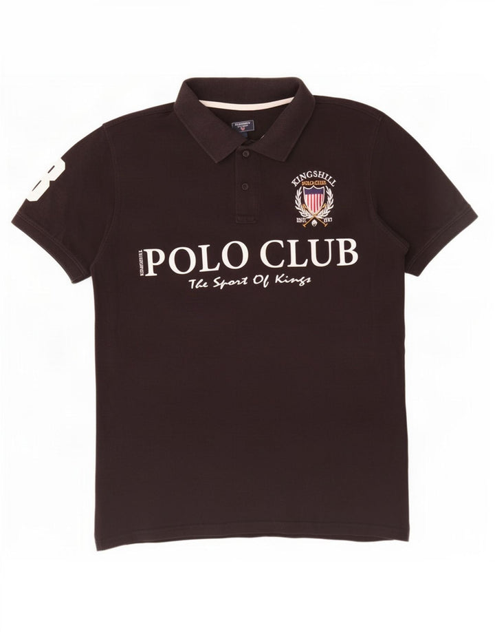 Vintage Mens Graphic Polo Shirt Large Black Cotton