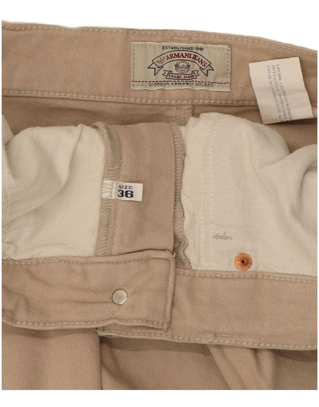 Armani Mens Straight Casual Trousers W36 L27 Beige
