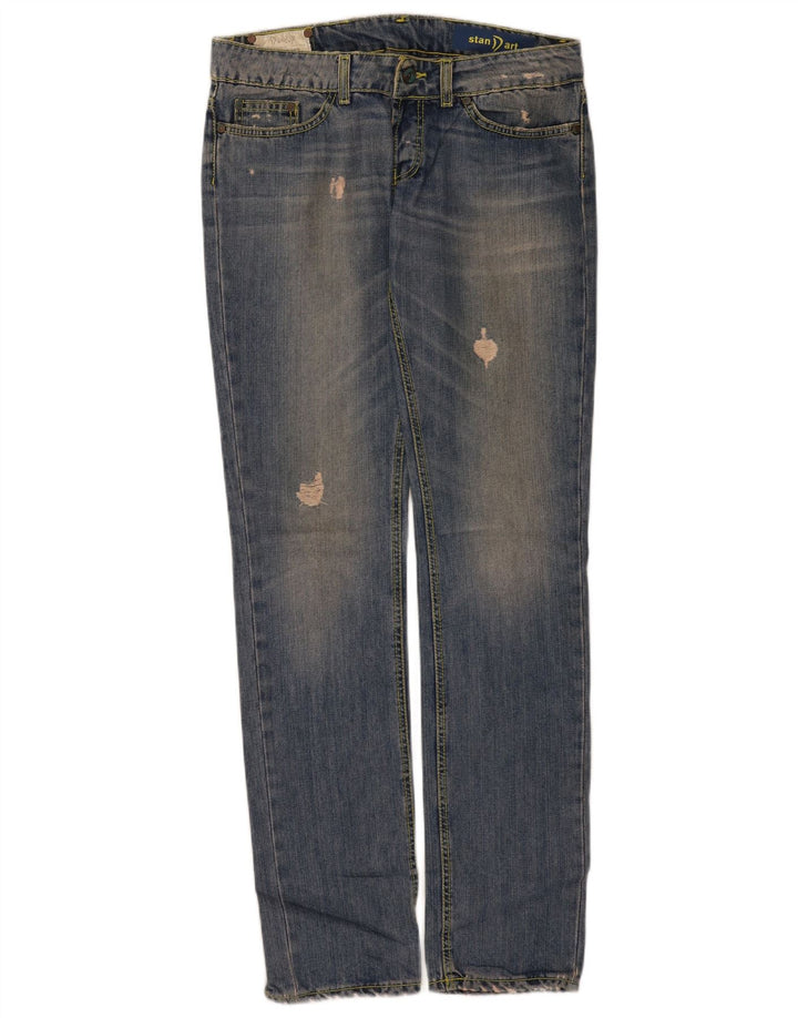 Dondup Womens Distressed Straight Jeans W30 L34 Blue Cotton