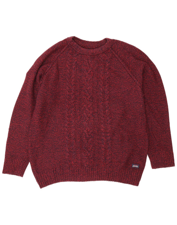 Superdry Mens Crew Neck Jumper Sweater 2XL Burgundy Flecked Wool Classic