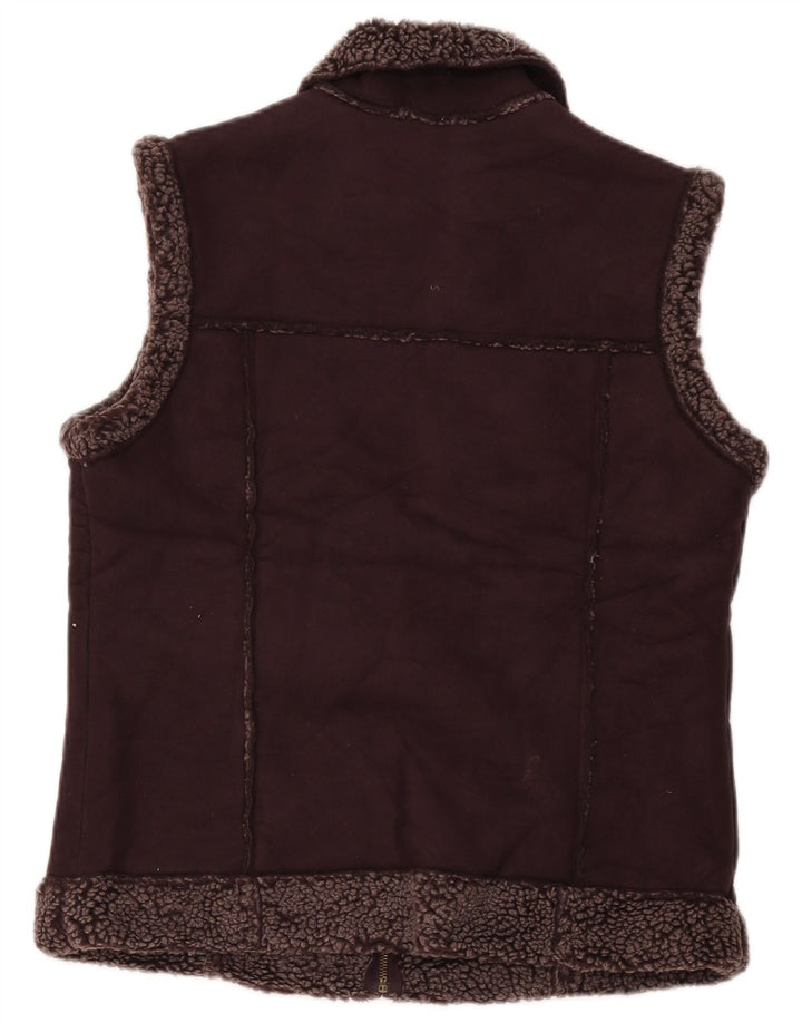 Marks & Spencer Womens Sherpa Gilet UK 12 Medium Burgundy Polyester