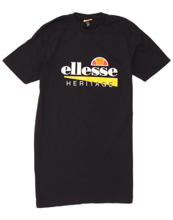 Ellesse Womens Heritage Graphic T-Shirt Dress UK 8 Small  Black
