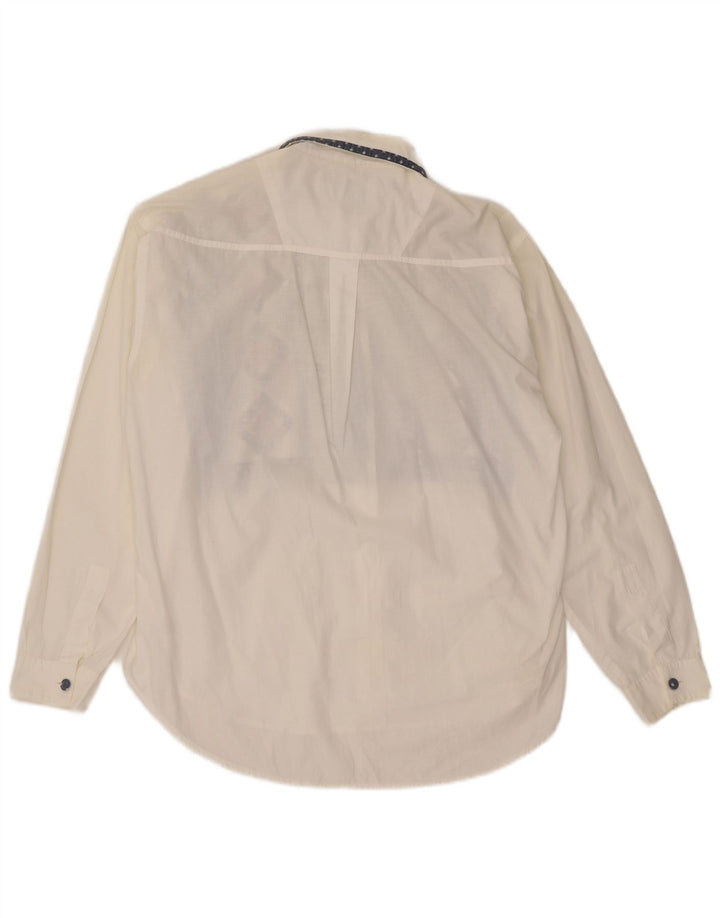 Vintage Womens Oversized Shirt Blouse UK 14 Medium White Geometric Cotton
