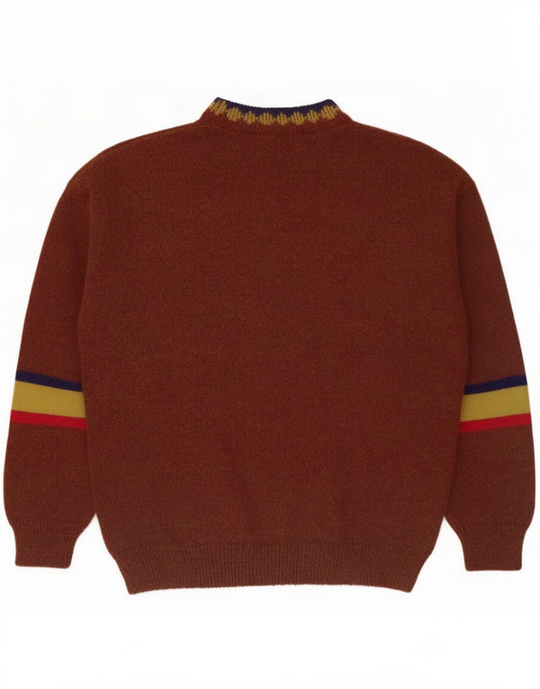 Vintage Mens Turtle Neck Jumper Sweater Large Brown Argyle/Diamond