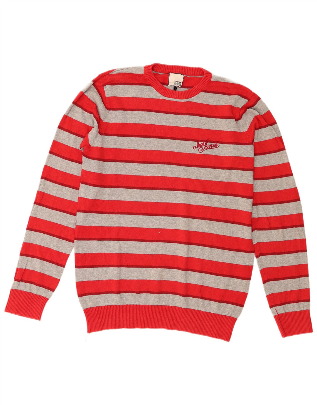 Jack & Jones Mens Regular Fit Crew Neck Jumper Sweater Small Red Striped