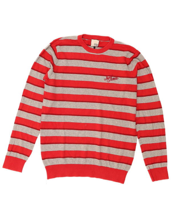 Jack & Jones Mens Regular Fit Crew Neck Jumper Sweater Small Red Striped