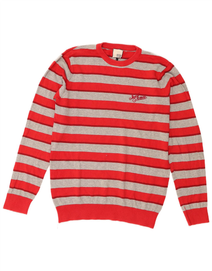 Jack & Jones Mens Regular Fit Crew Neck Jumper Sweater Small Red Striped