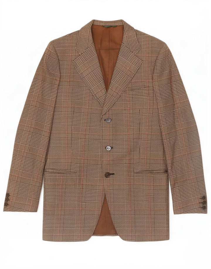 Vintage Mens 3 Button Blazer Jacket UK 38 Medium Brown Houndstooth