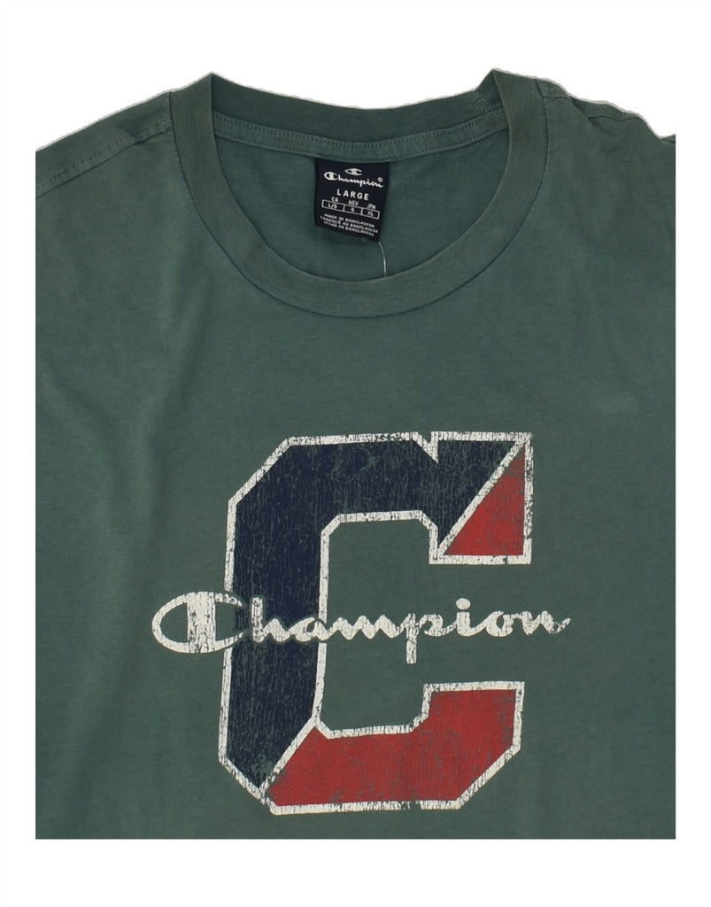 CHAMPION Mens Graphic T-Shirt Top Large Green Cotton Vintage Champion and Second-Hand Champion from Messina Hembry 