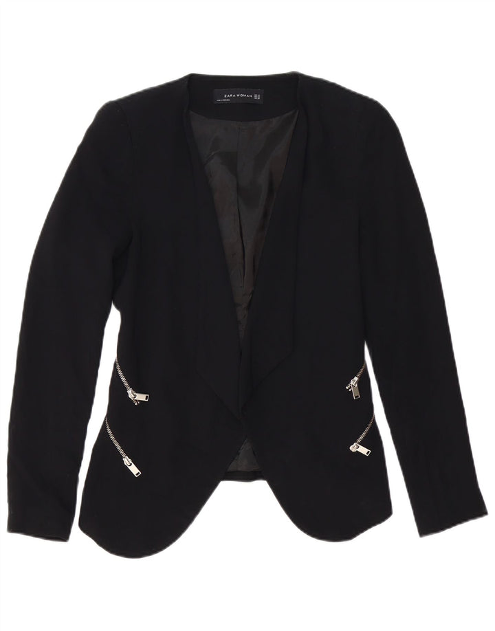 Zara Womens Open Blazer Jacket UK 6 XS Black Polyester